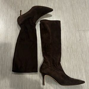 Manolo Blahnik brown suede knee high boots